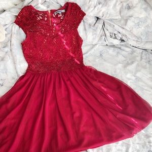 Cap Sleeve, Sequin, Red Cocktail Dress